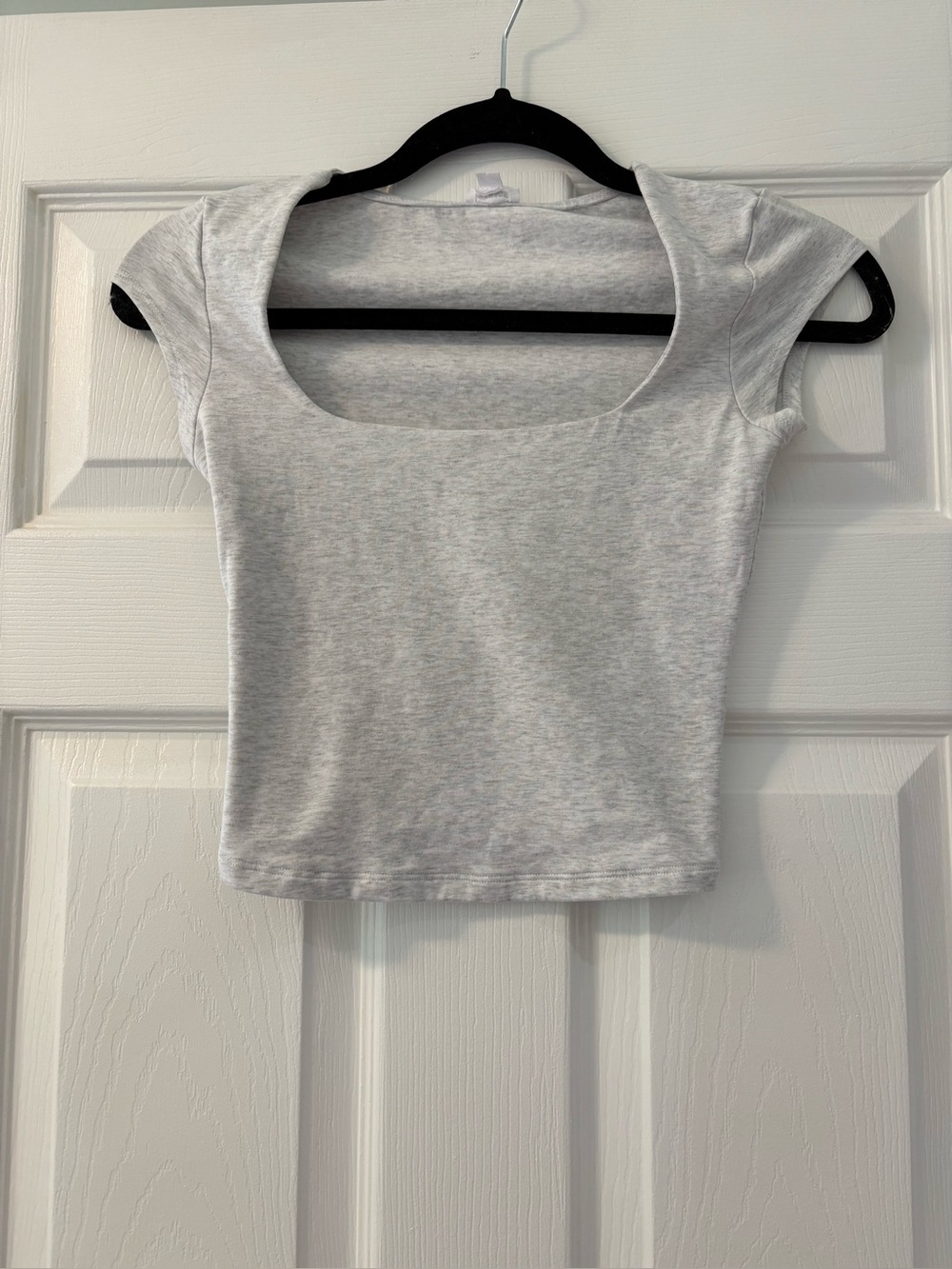 Garage Light Gray Square Neck Short Sleeve Crop Top